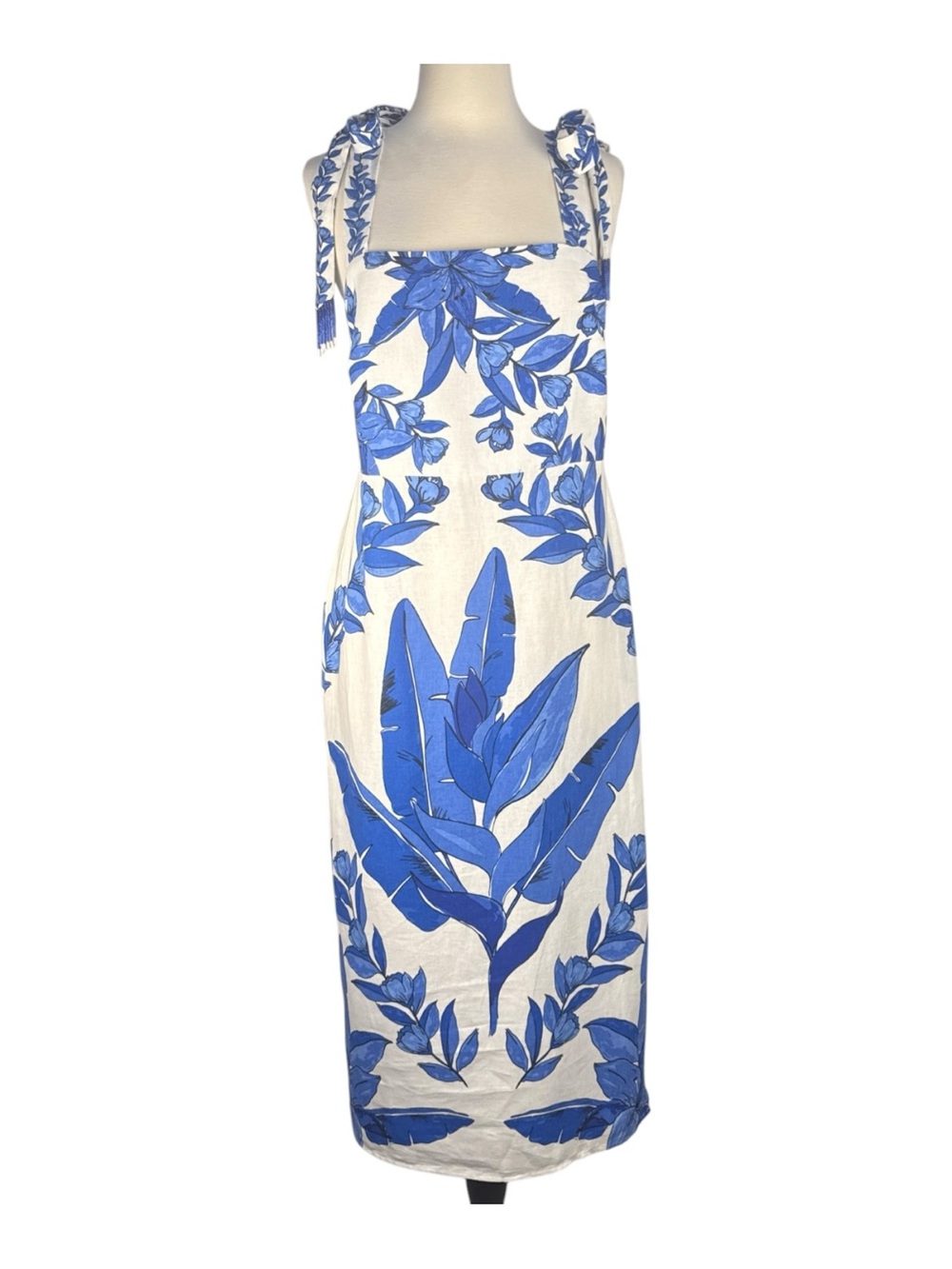 Calypso St. Barth White Maxi Dress with Bold Blue Floral Print M